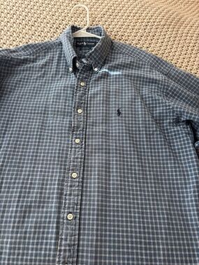 Ralph Lauren Men’s Blue and White Checked Button-Down Shirt